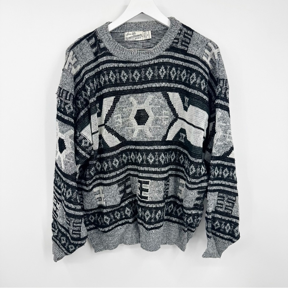 90s Vintage Grandpa Sweater Size XL Geometric Comfy Baggy Academia